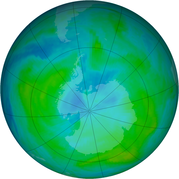 Antarctic ozone map for 10 February 1990
